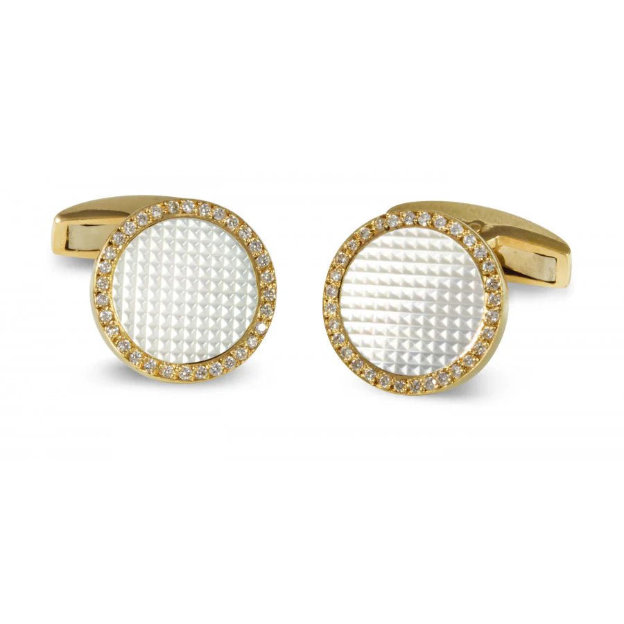 18ct Gold Hobnail Diamond & Mother - of - Pearl Cufflinks - Deakin & Francis - EB London