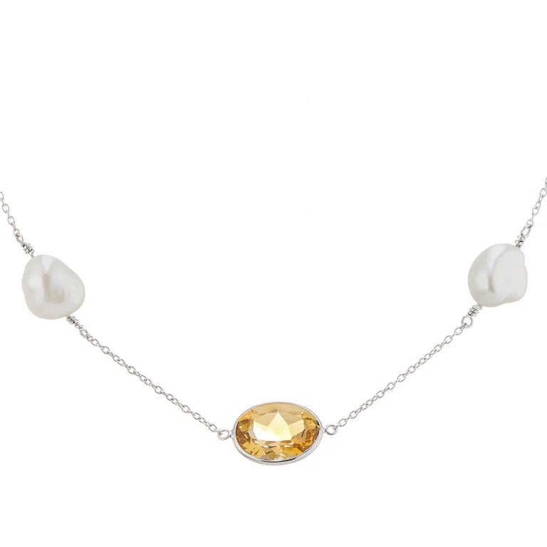 18ct White Gold 24" Citrine And Pearl Necklace – Deakin & Francis - EB London