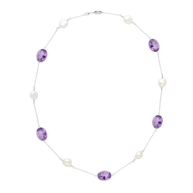 18ct White Gold Amethyst And Pearl 22" Necklace – Deakin & Francis - EB London