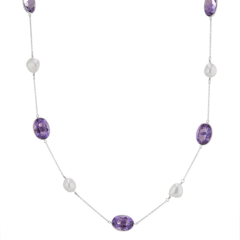 18ct White Gold Amethyst And Pearl 22" Necklace – Deakin & Francis - EB London