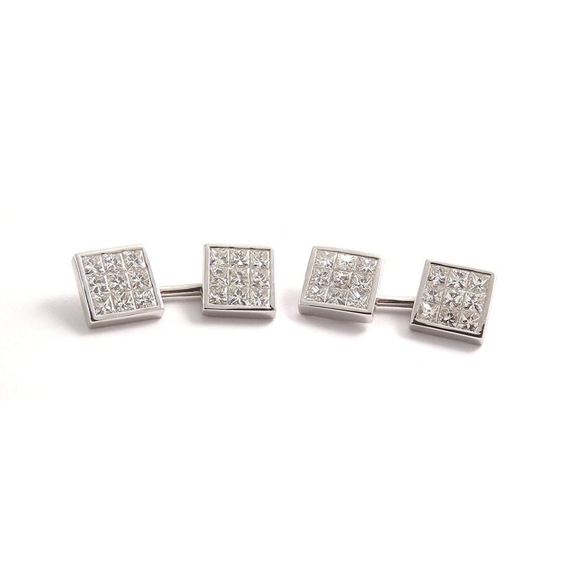 18ct White Gold Pavé Set Diamond Cufflinks for Men - Deakin & Francis - EB London