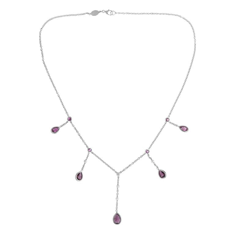 18ct White Gold Rubellite, Cultured Pearl and Diamond Drop Necklace – Deakin & Francis - EB London