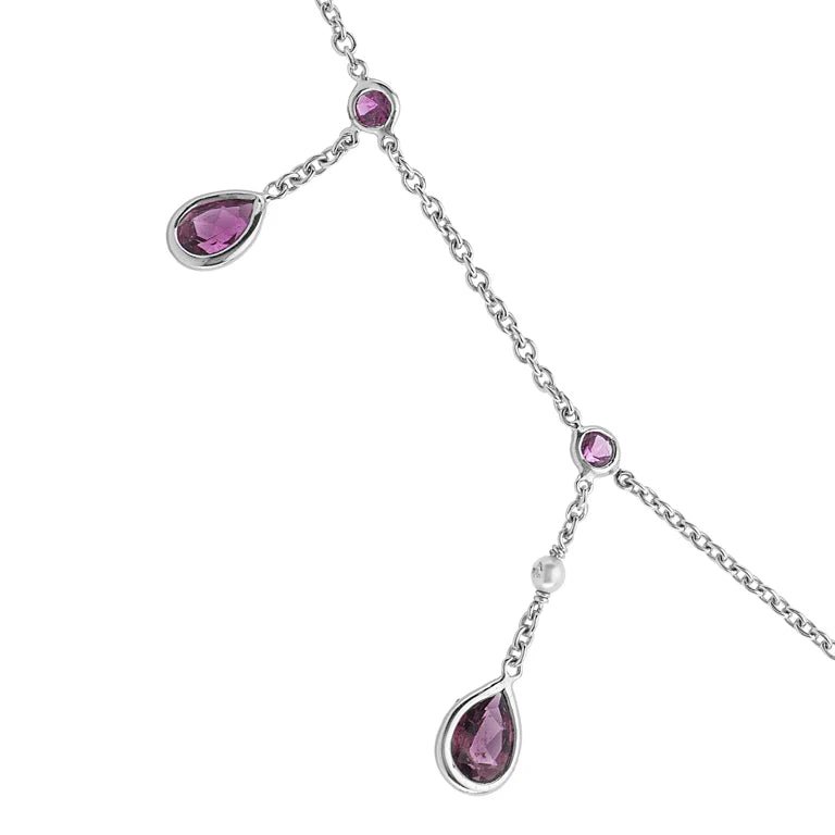 18ct White Gold Rubellite, Cultured Pearl and Diamond Drop Necklace – Deakin & Francis - EB London