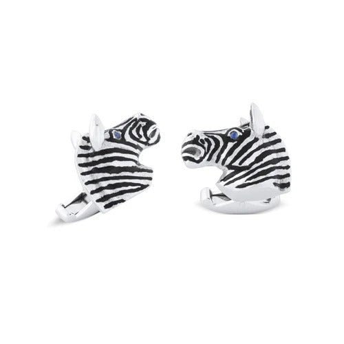 18ct White Gold Zebra Head Cufflinks with Sapphire Eyes - Deakin & Francis - EB London