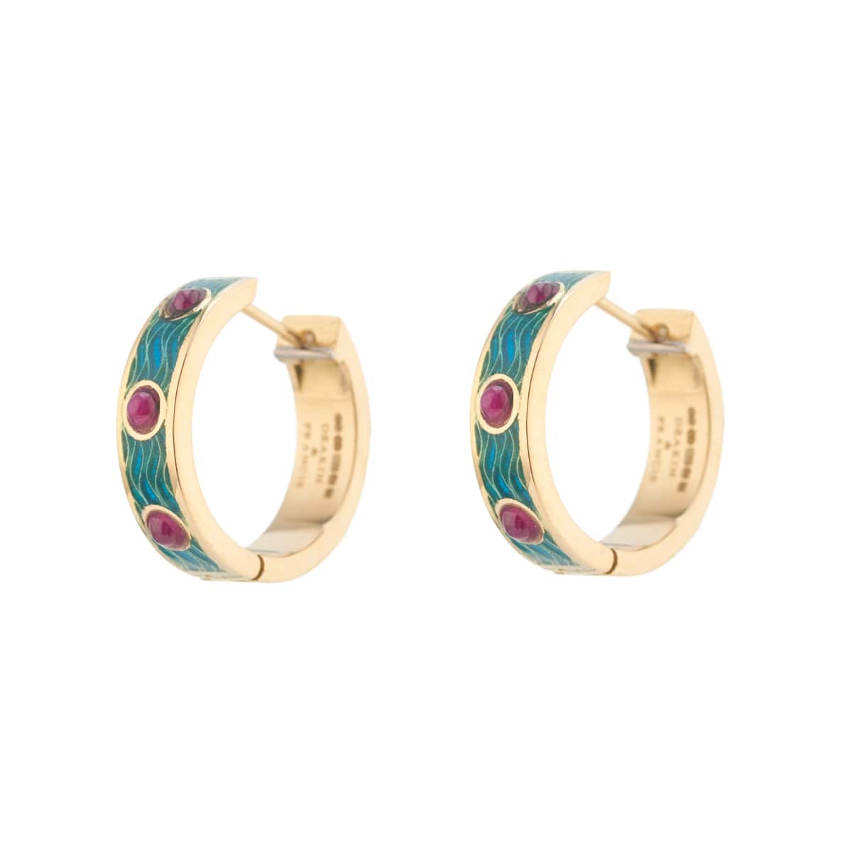 18ct Yellow Gold Blue Enamel And Ruby Hoop Earrings – Deakin & Francis - EB London
