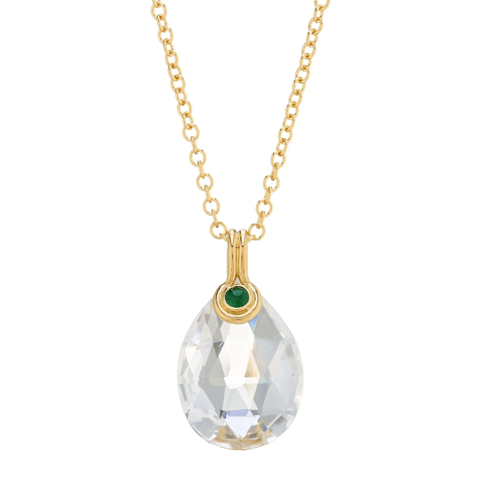 18ct Yellow Gold Briolette Crystal With Cabochon Emerald Pendant – Deakin & Francis - EB London