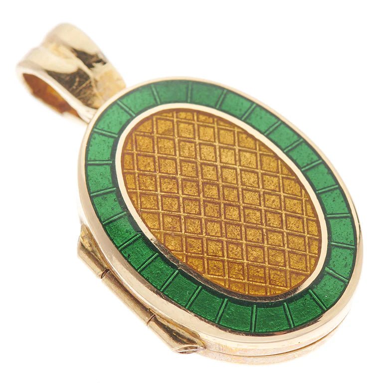 18ct Yellow Gold Dark Green And Brown Enamel Locket – Deakin & Francis - EB London