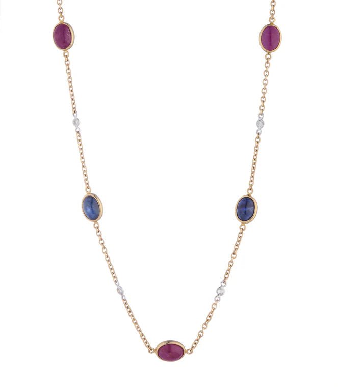 18ct Yellow Gold Diamond, Ruby and Sapphire Necklace – Deakin & Francis - EB London