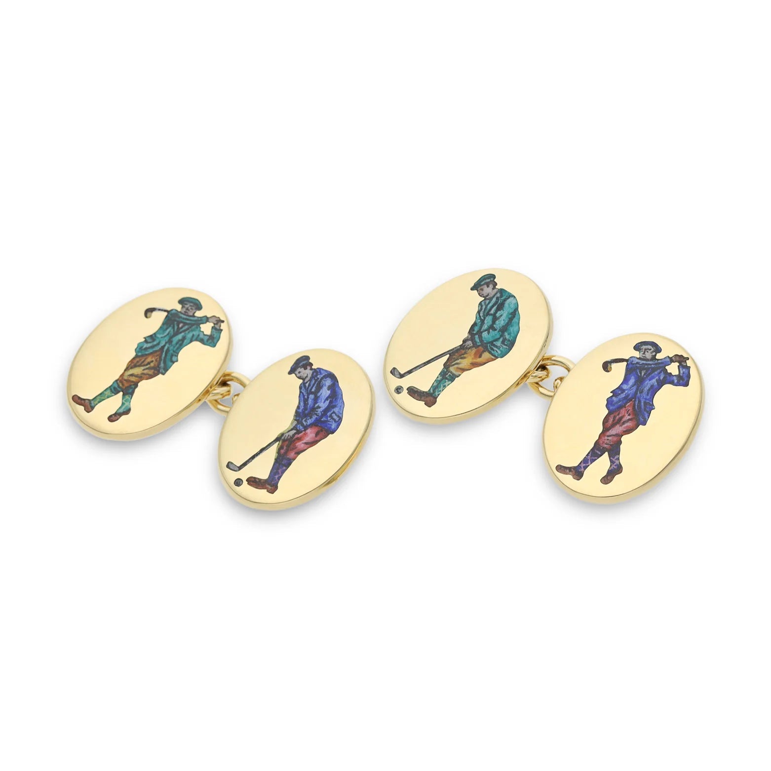 18ct Yellow Gold Hand - Painted Golfer Cufflinks - Deakin & Francis - EB London