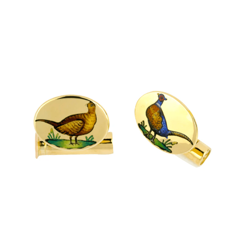 18ct Yellow Gold Pheasant & Cartridge Cufflinks - Deakin & Francis - EB London