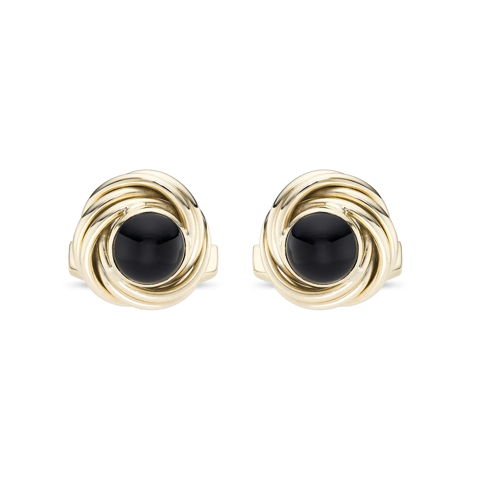 9ct Yellow Gold Knot Cufflinks with Onyx Cabochon Centre - Deakin & Francis - EB London