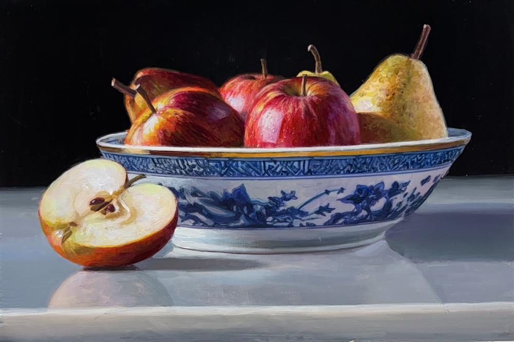 Tony Owens - Apples And Pears In Porcelain Bowl - Original British Art - EB London