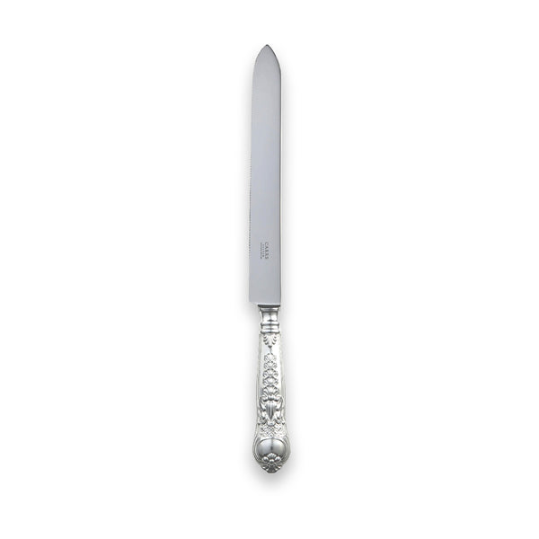 Carrs Silver Coburg bride’s wedding cake knife with ornate scrollwork handle, hallmarked sterling silver, 370mm