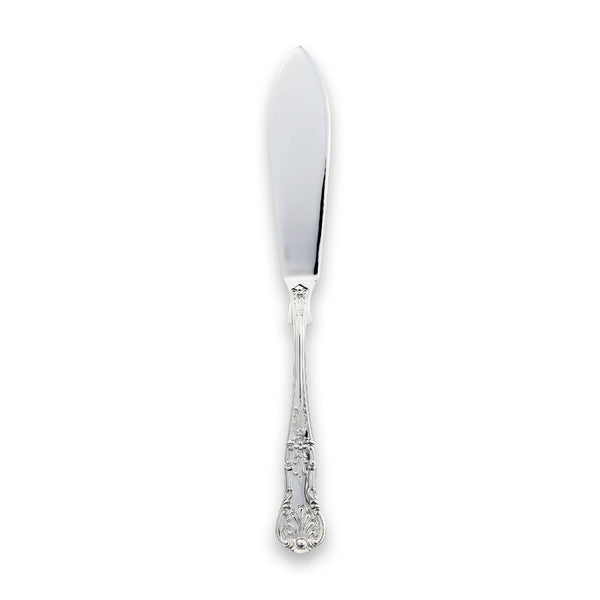 Carrs Silver sterling silver Queens fish blade with ornate shell and scrollwork handle, hallmarked, 210cm