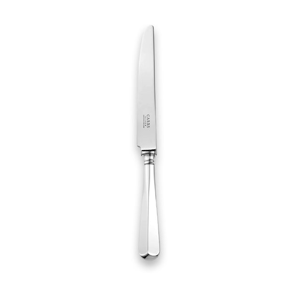Table Knife: EB London Carrs Silver Rattail table knife in hallmarked sterling silver, polished finish, 245mm