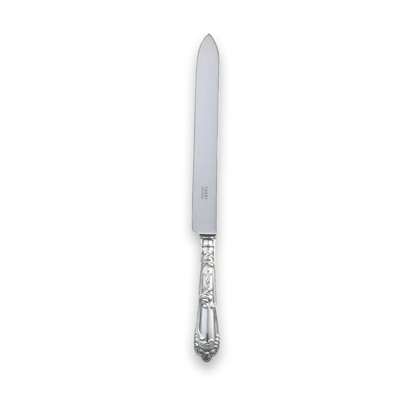 Carrs Silver La Regence bride’s wedding cake knife with ornate scrollwork handle, hallmarked sterling silver, 370mm