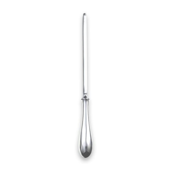 EB London Vision carving set laid out on table, polished sterling silver, hallmarked, modern minimalist design