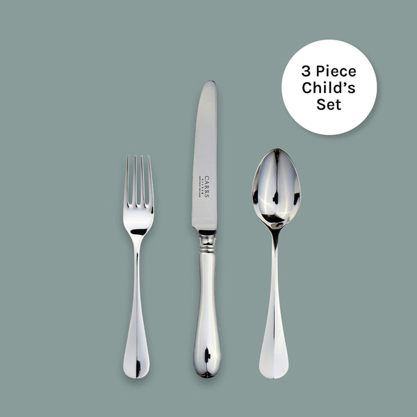 EB London sterling silver Baguette children’s cutlery set with knife, fork and spoon, hallmarked, 188mm x 136mm x 140mm