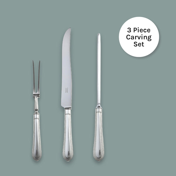 “EB London by Carrs Silver Bead carving set in sterling silver, hallmarked, carving knife 353mm, fork 285mm, steel 338mm”