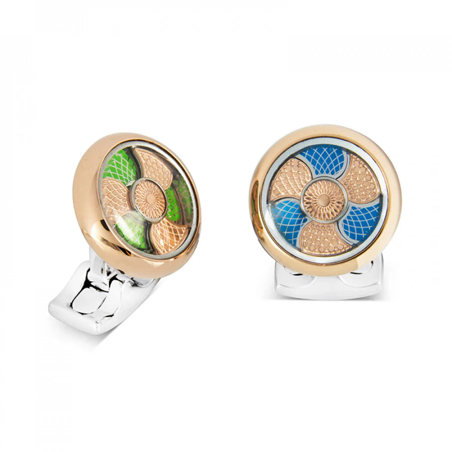 Blue and green colour change cufflinks with rotating colour mechanism by Deakin & Francis at EB London