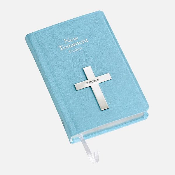 Blue New Testament Bible With Sterling Silver Cross - Carrs Silver - EB London
