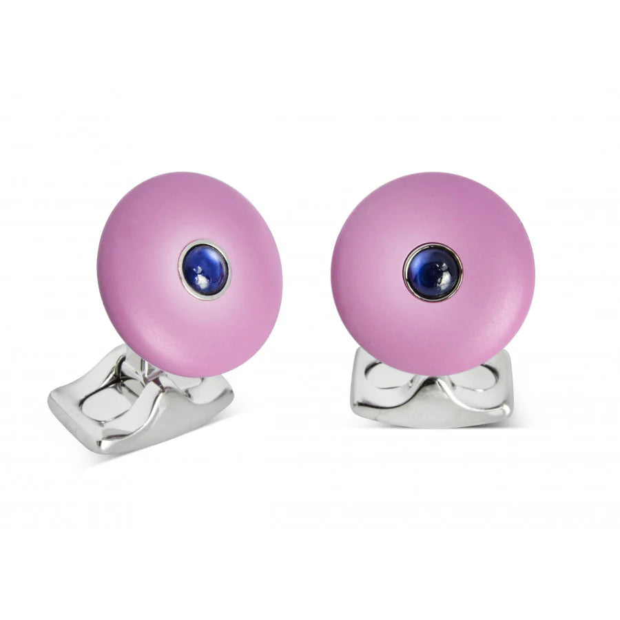 Lilac round cufflinks with sapphire centre and cold cure enamel by Deakin & Francis at EB London