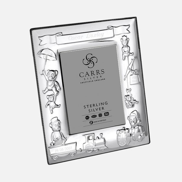 Carrs Silver child’s christening sterling silver photo frame with wood back, hallmarked, 4x3, handcrafted in Sheffield, England