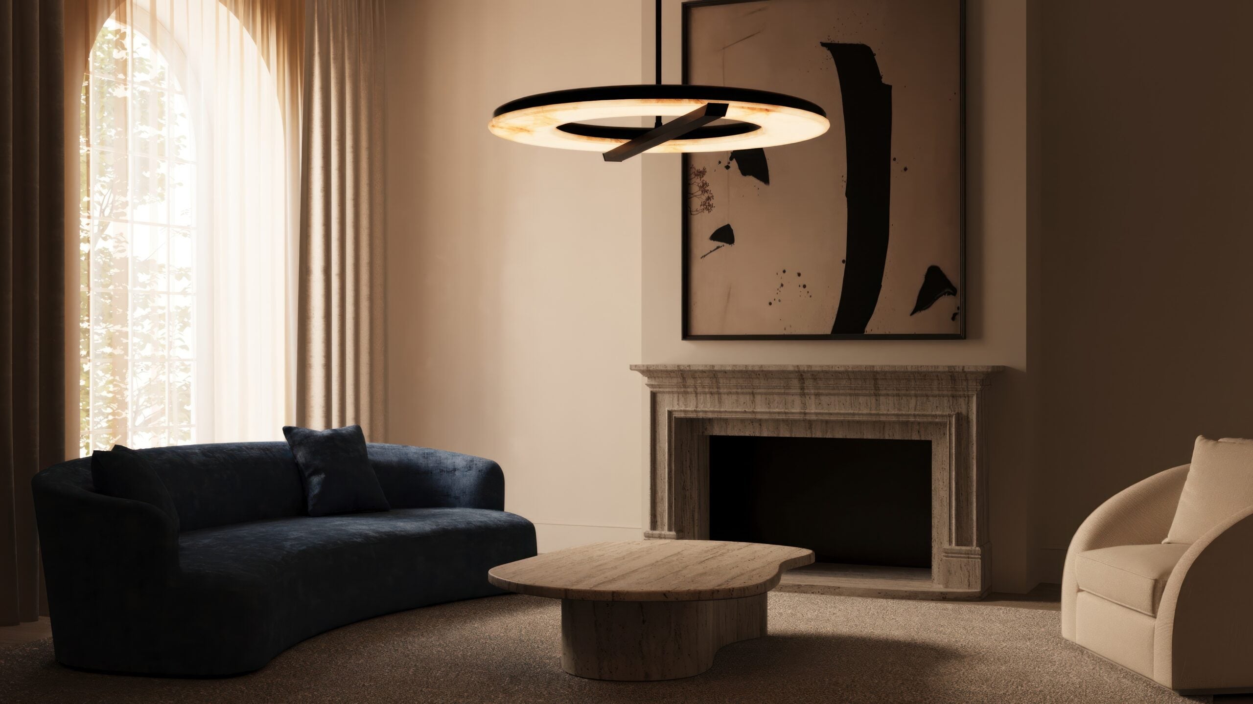 CTO Lighting - Ceres Pendant Ceiling Mounting Plate - Bronze with Honed Alabaster - EB London