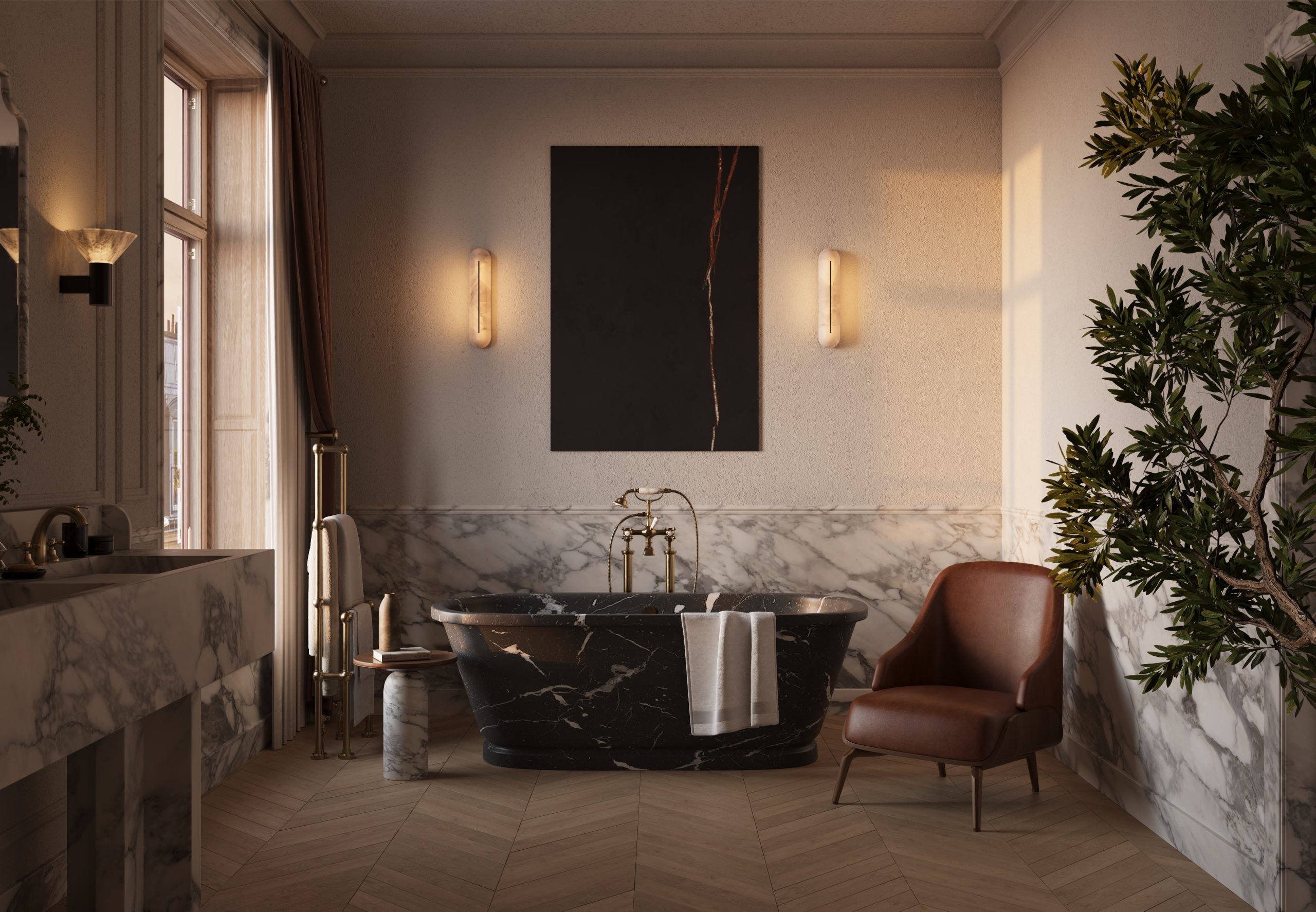 CTO Lighting - Hepworth Wall Light - Honed Alabaster with Bronze & Satin Brass or Polished Nickel - EB London