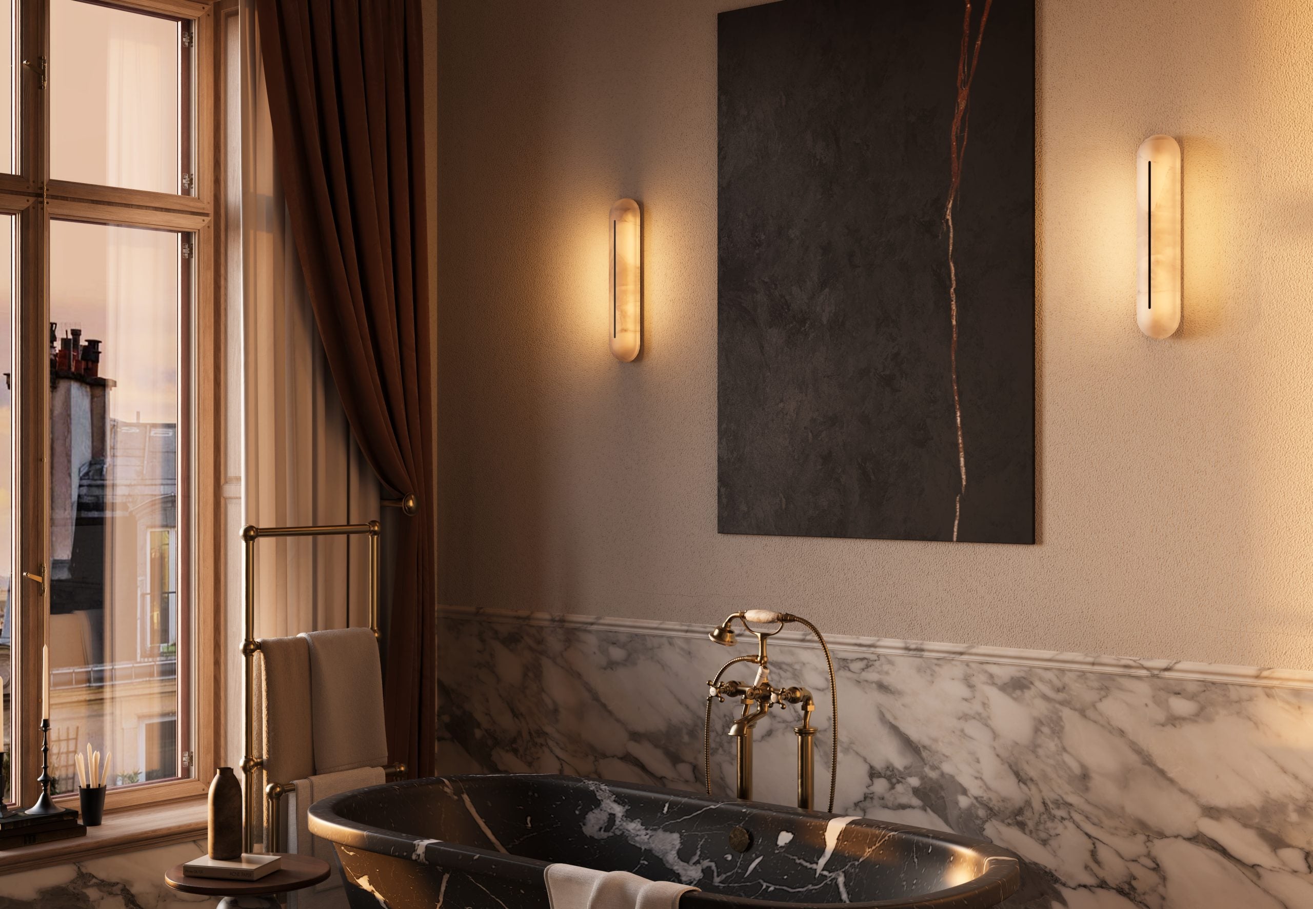 CTO Lighting - Hepworth Wall Light - Honed Alabaster with Bronze & Satin Brass or Polished Nickel - EB London