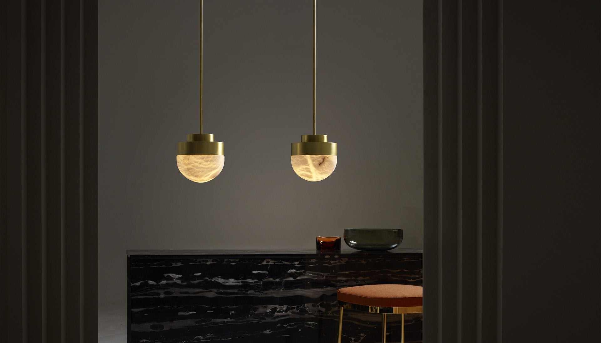 CTO Lighting - Lucid Pendant Light - Honed Alabaster with Metal detailing - EB London