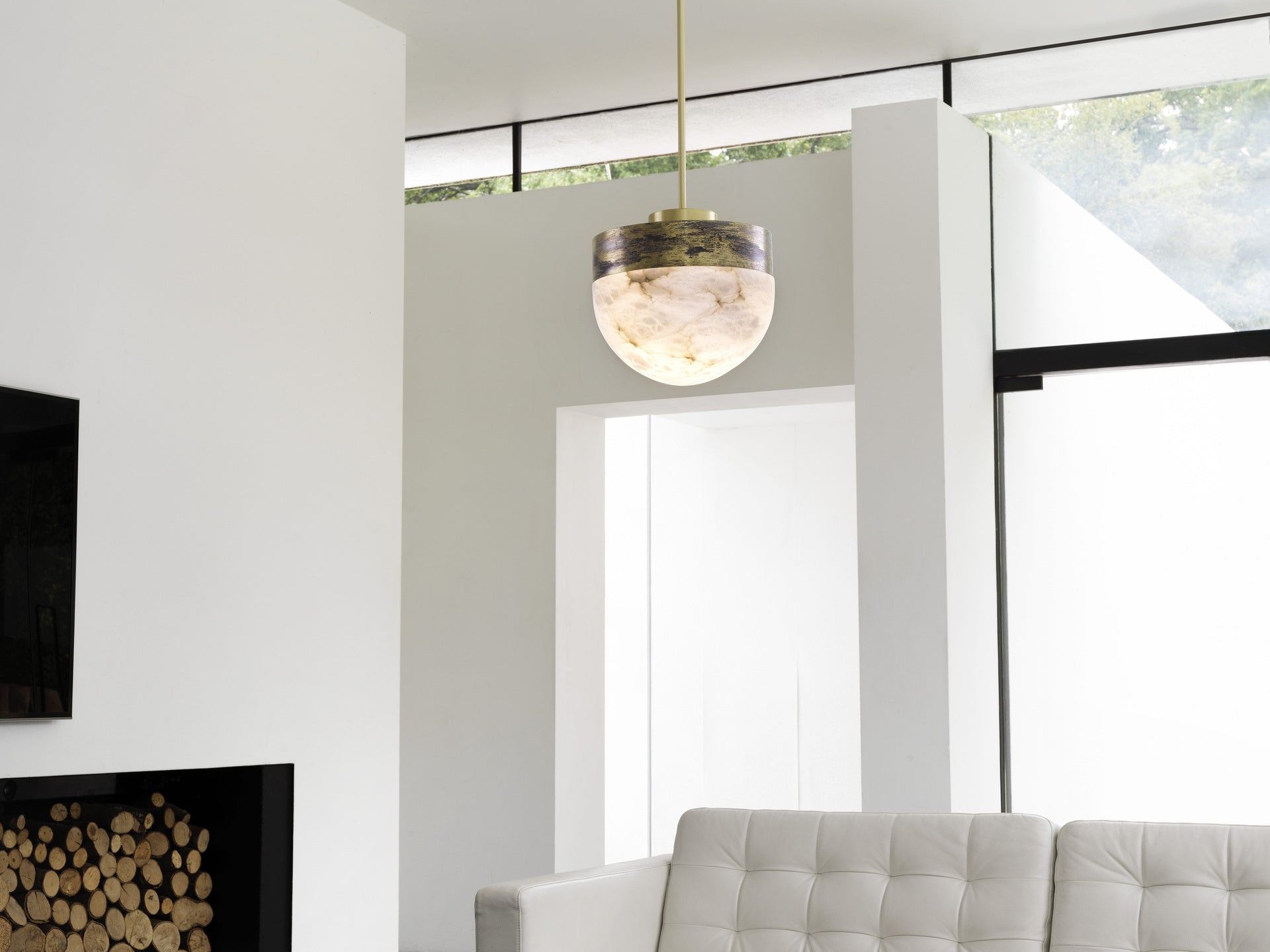 CTO Lighting - Lucid Pendant Light - Honed Alabaster with Metal detailing - EB London