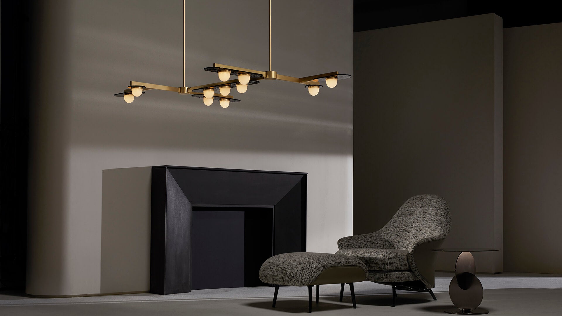 CTO Lighting - Modulo Chandelier Grid 11 - Smoked Glass Plates with with Satin Brass and Bronze or Antique Bronze - EB London