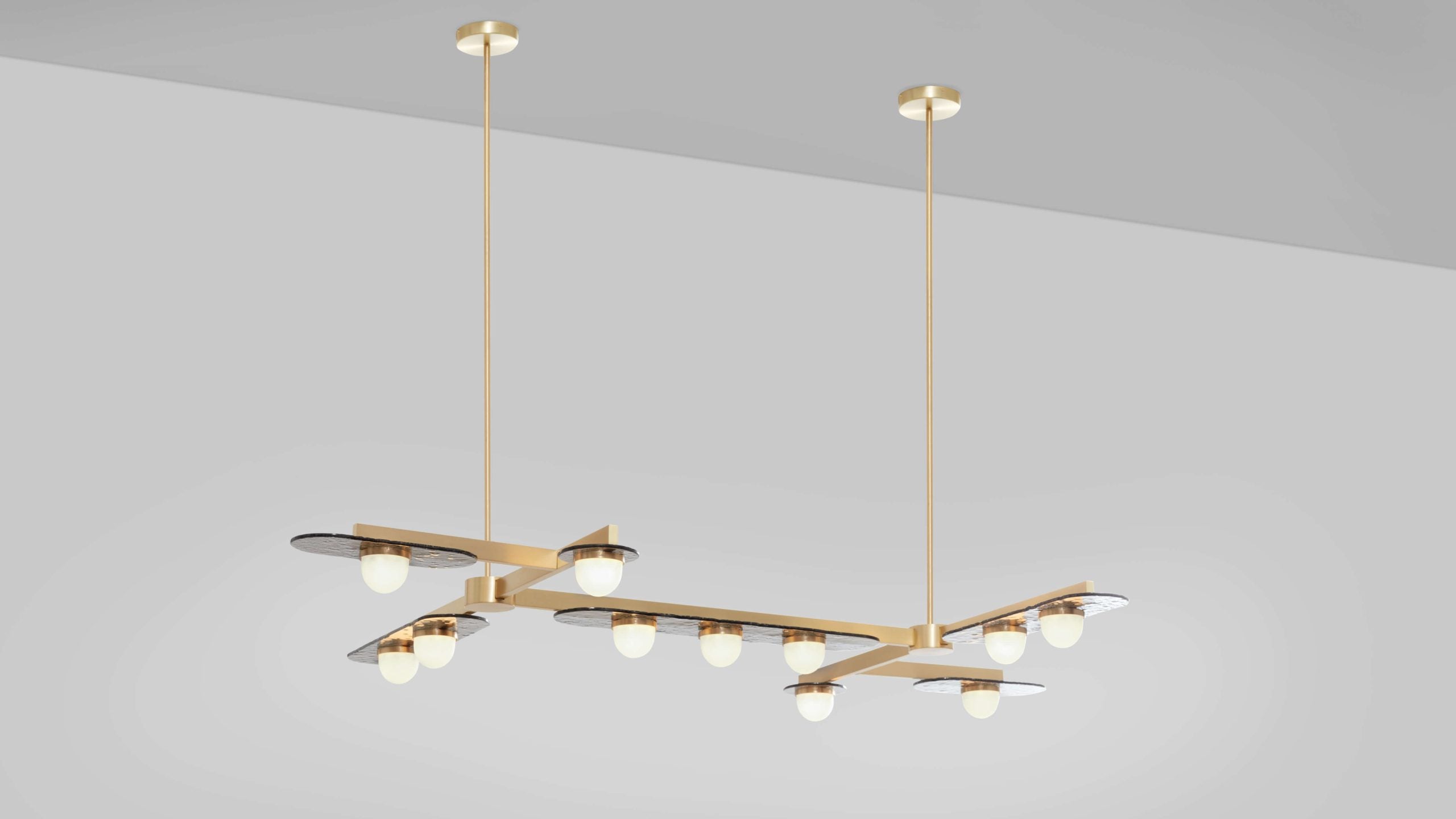 CTO Lighting - Modulo Chandelier Grid 11 - Smoked Glass Plates with with Satin Brass and Bronze or Antique Bronze - EB London