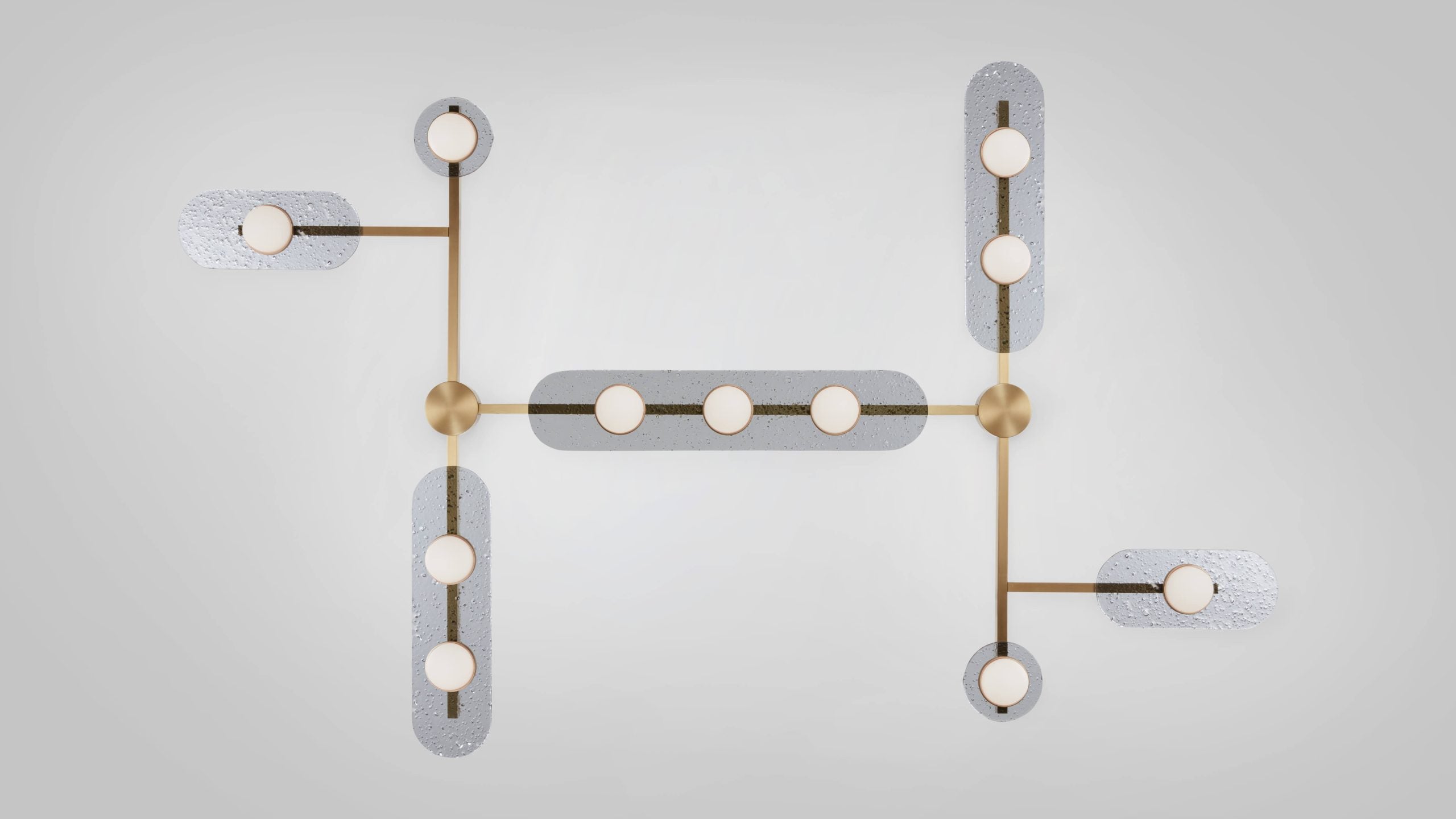 CTO Lighting - Modulo Chandelier Grid 11 - Smoked Glass Plates with with Satin Brass and Bronze or Antique Bronze - EB London