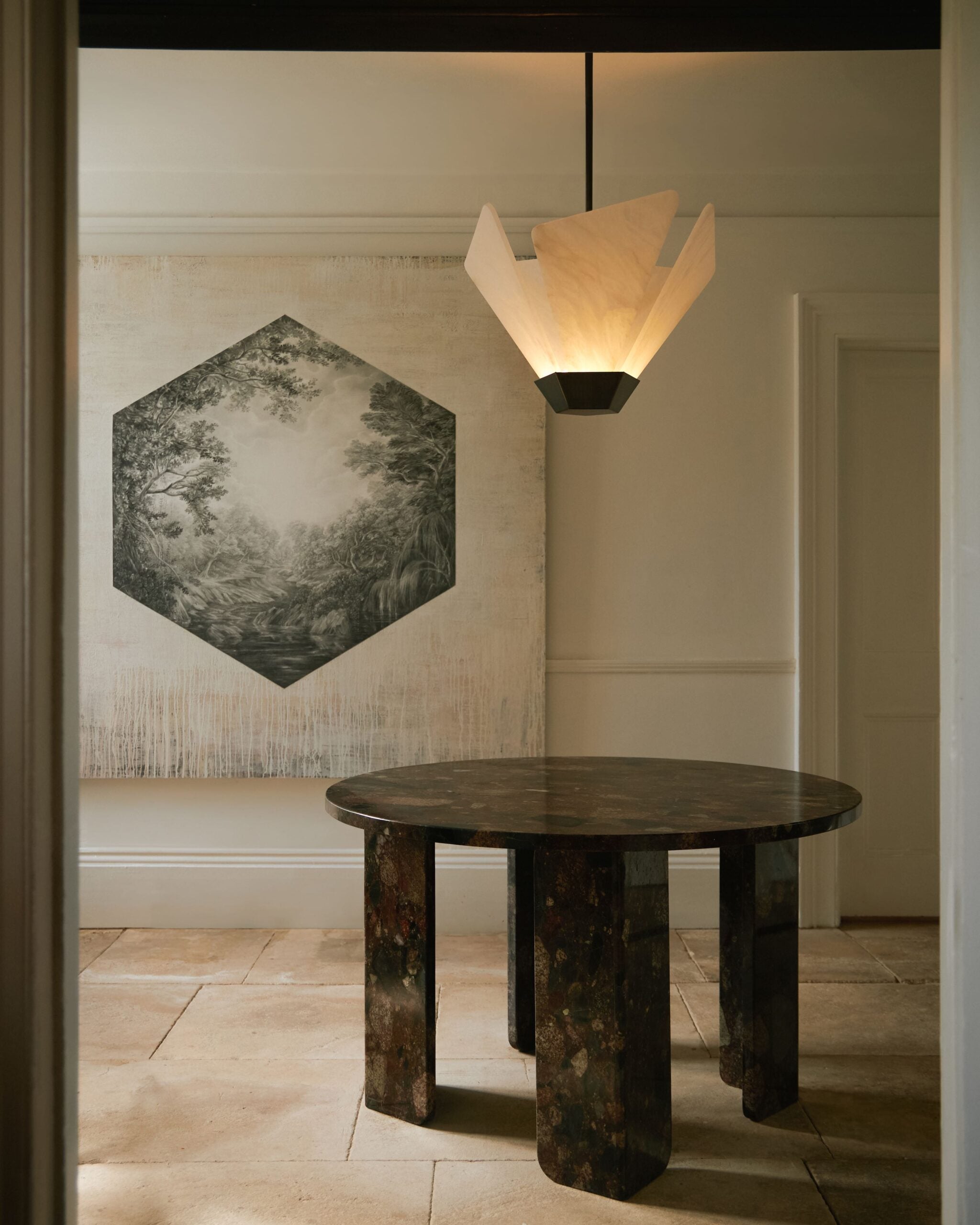 CTO Lighting - Shard Pendant Light - Honed Alabaster or Artisan Tinted Glass with Antique Bronze or Polished Nickel - EB London