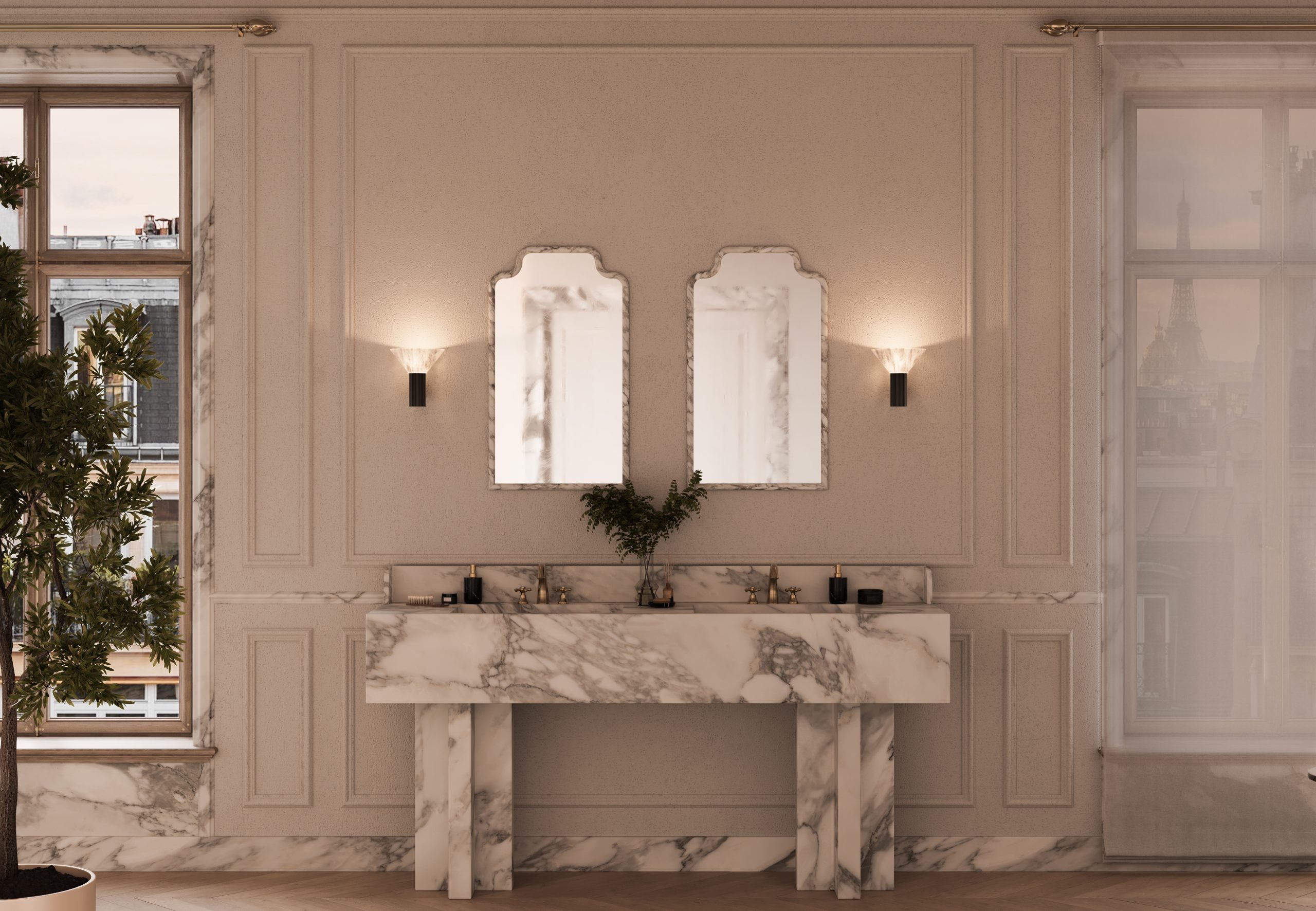 CTO Lighting - Torres Wall Light - Polished Nickel, Bronze and Alabaster - EB London