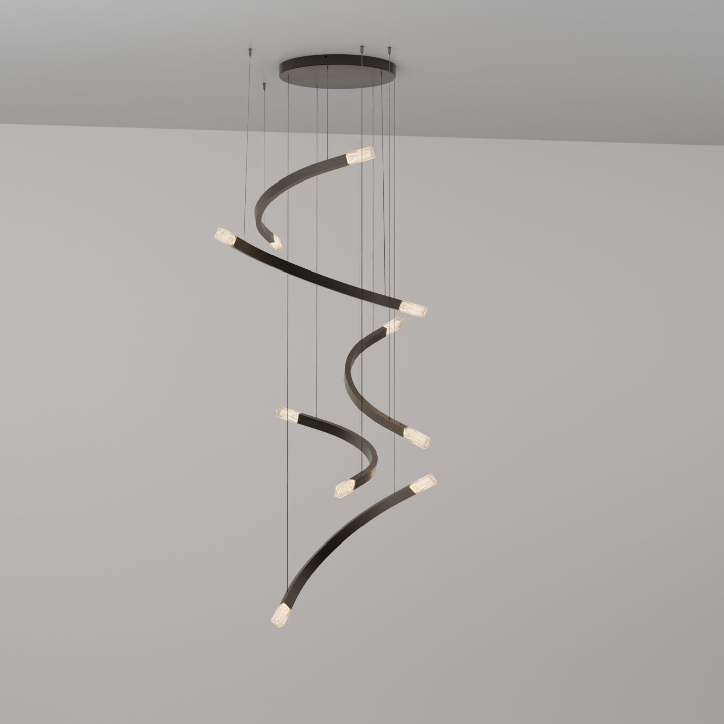 CTO Lighting - Trace Free Fall Chandelier - Liquid Cast Glass with Bronze - EB London