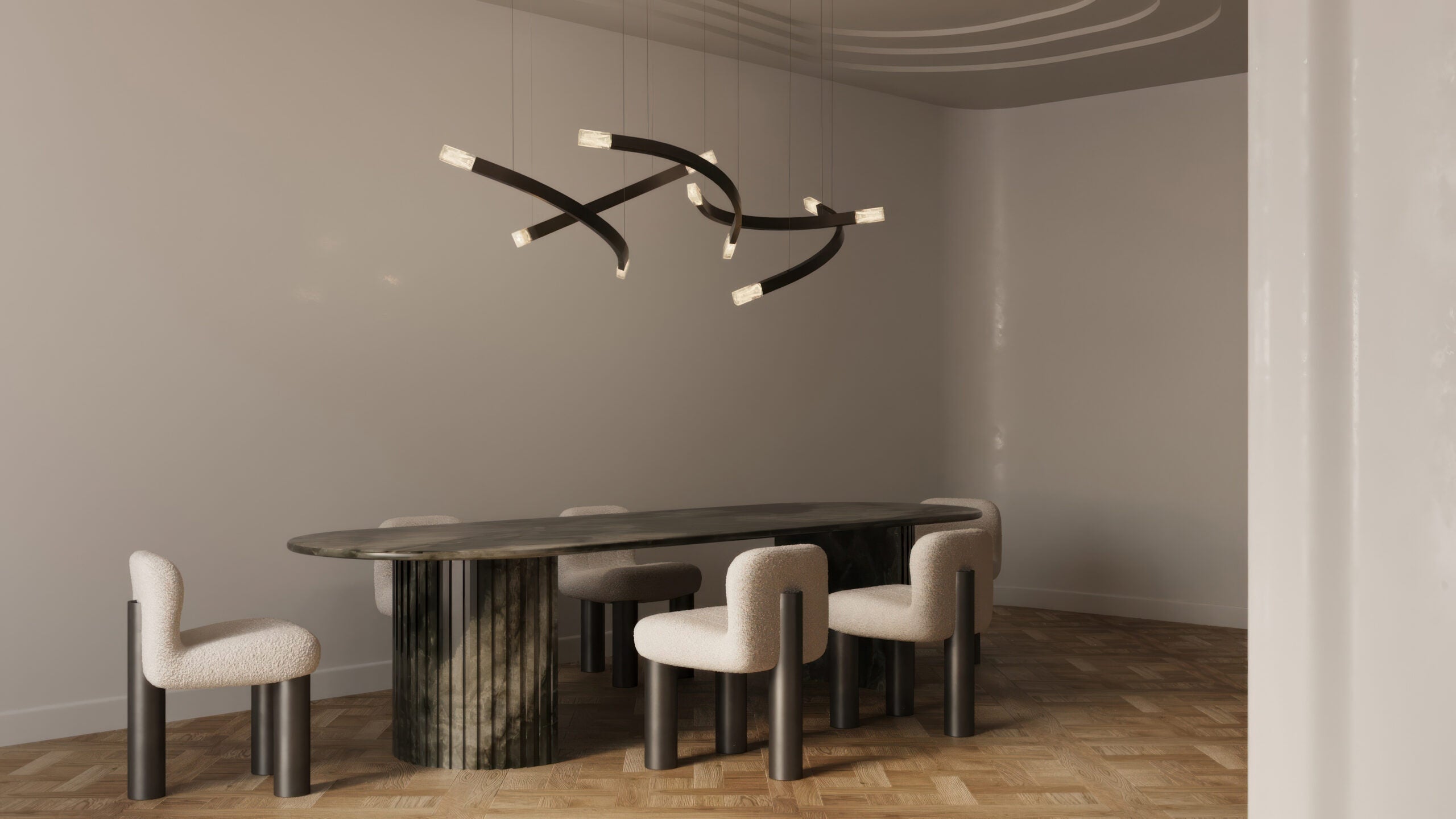 CTO Lighting - Trace Linear Chandelier - Liquid Cast Glass with Bronze - EB London