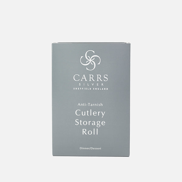 Carrs Silver luxury silverware storage roll in grey satin-weave cotton, with protective packaging, holds 12 pieces