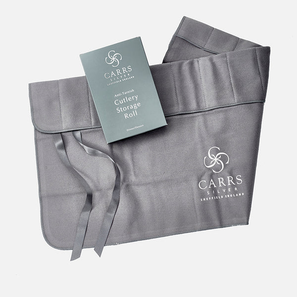 Carrs Silver luxury silverware storage roll in grey satin-weave cotton, holds 12 pieces, protects against tarnish