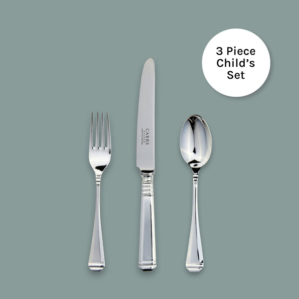 Eb London by Carrs Silver sterling silver Décor children’s cutlery set with knife, fork and spoon, hallmarked, 188mm/136mm/140mm