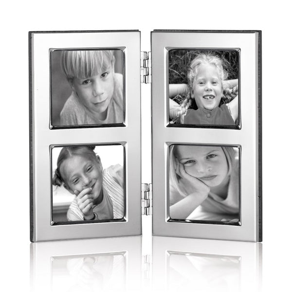 Double Multi Aperture Sterling Silver Photo Frame 2" x 2" Wood Back - Carrs Silver - EB London