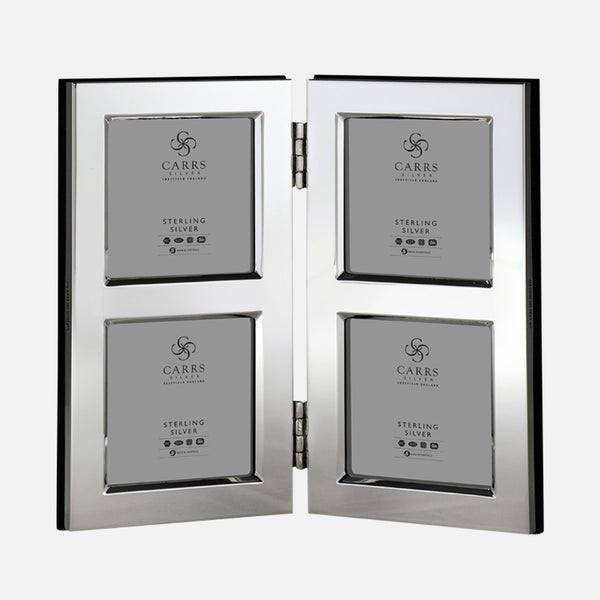 Double Multi Aperture Sterling Silver Photo Frame 2" x 2" Wood Back - Carrs Silver - EB London