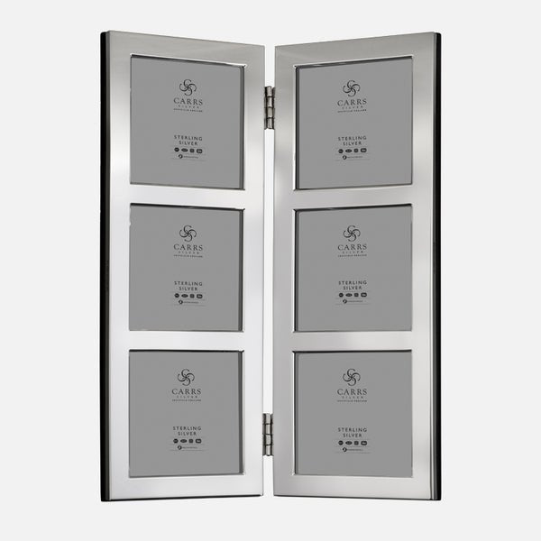 Double Multi Aperture Sterling Silver Photo Frame 2.5" x 2.5" Wood Back - Carrs Silver - EB London
