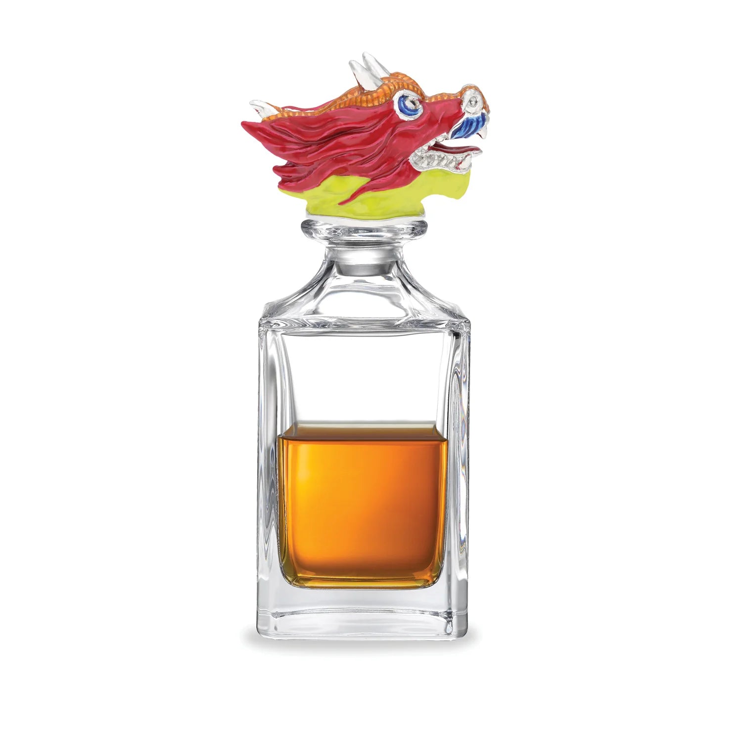 Enamel dragon head crystal decanter with enamelled by Deakin & Francis at EB London