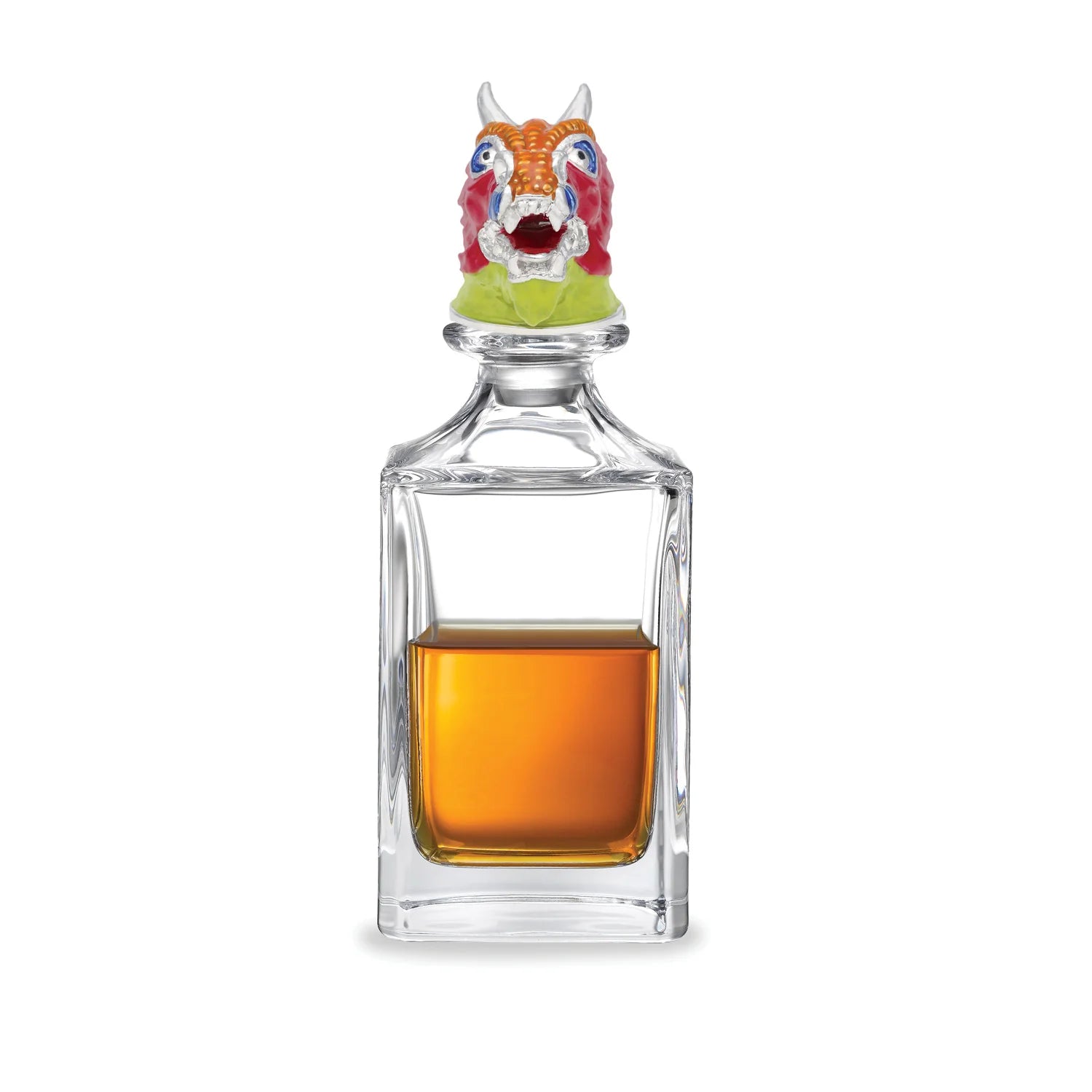 Enamel dragon head crystal decanter with enamelled stopper by Deakin & Francis at EB London