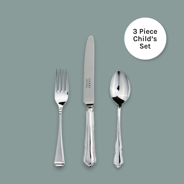 Eb London by Carrs Silver Dubarry children’s cutlery set with knife, fork and spoon, hallmarked sterling silver, polished, 188mm/136mm/140mm