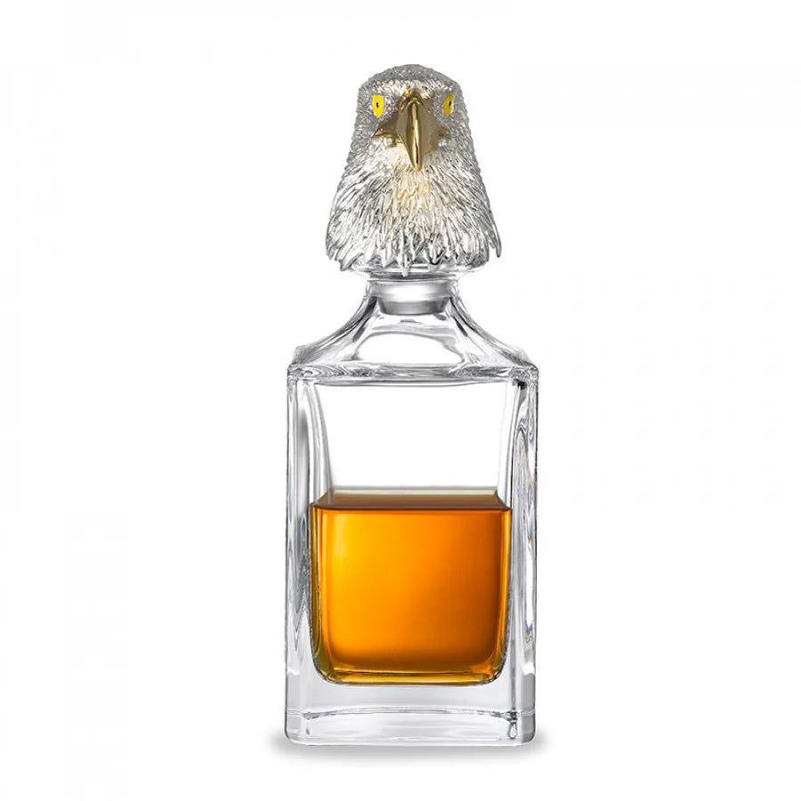 Eagle crystal decanter with gold-plated beak and yellow enamelled eyes by Deakin & Francis at EB London