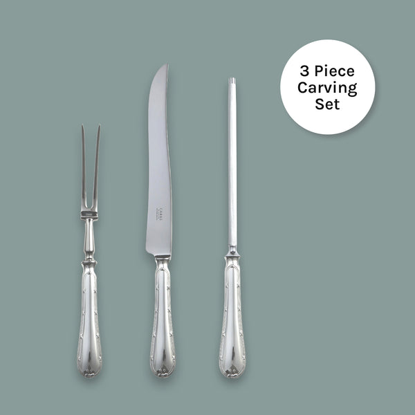 Eb London by Carrs Silver English Reed & Ribbon carving set in sterling silver, hallmarked, includes knife, fork and carving steel, polished finish